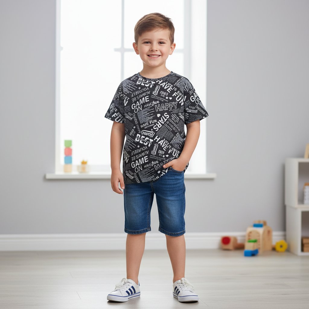 Çocuk Baskılı Siyah Renk Tshirt CB1027