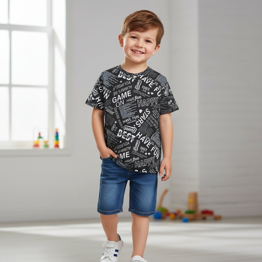 Çocuk Baskılı Siyah Renk Tshirt CB1027