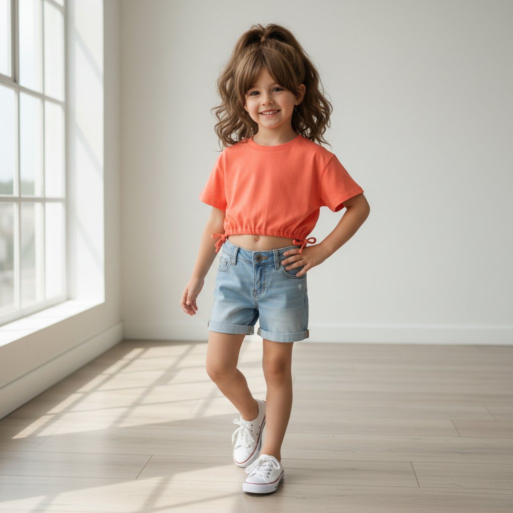 Çocuk Beli Lastikli Crop Tshirt CB1020