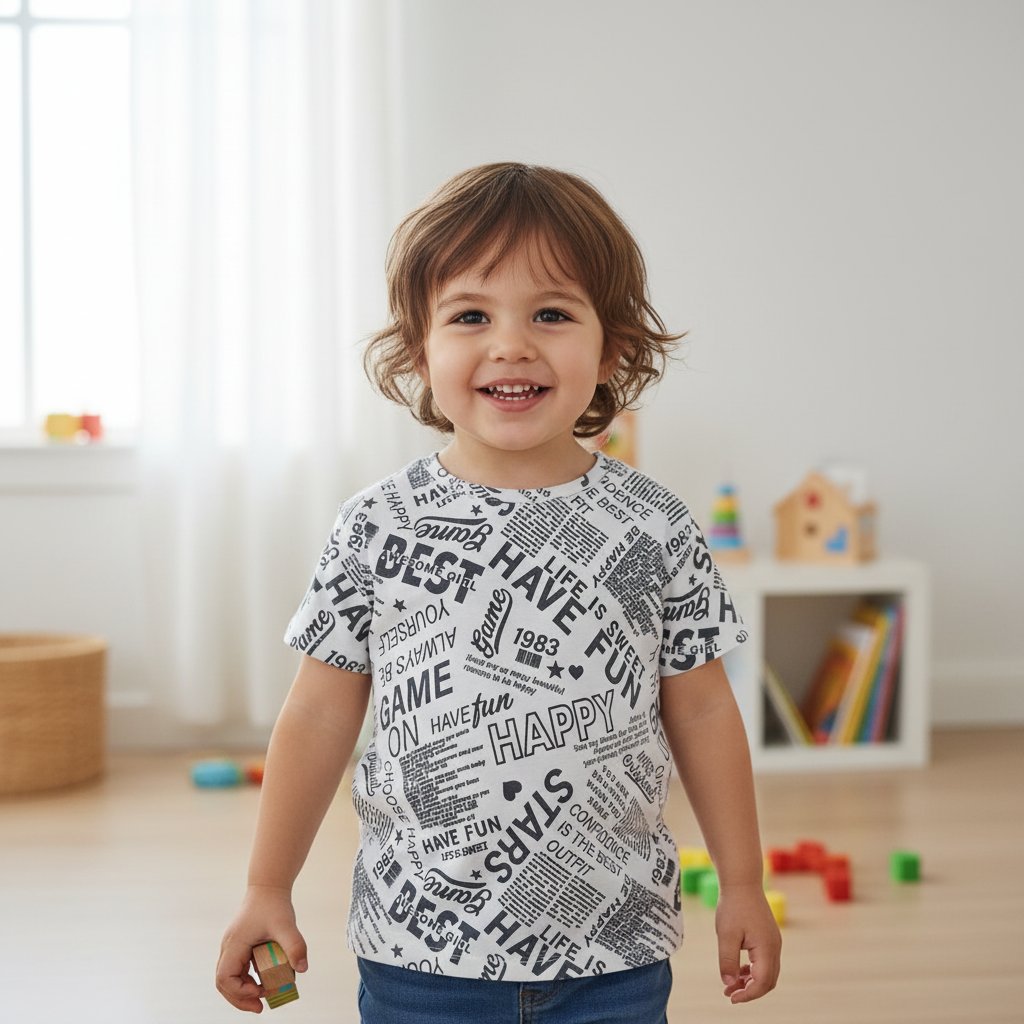 Çocuk Beyaz Baskılı Tshirt CB1023
