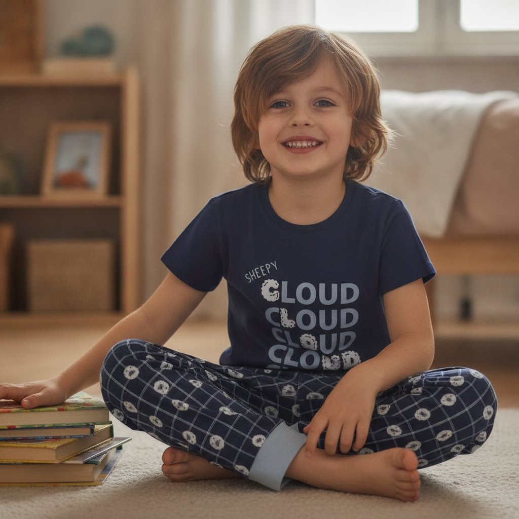 Çocuk Cloud Baskılı Lacivert Renk 2'li Takım CB1043