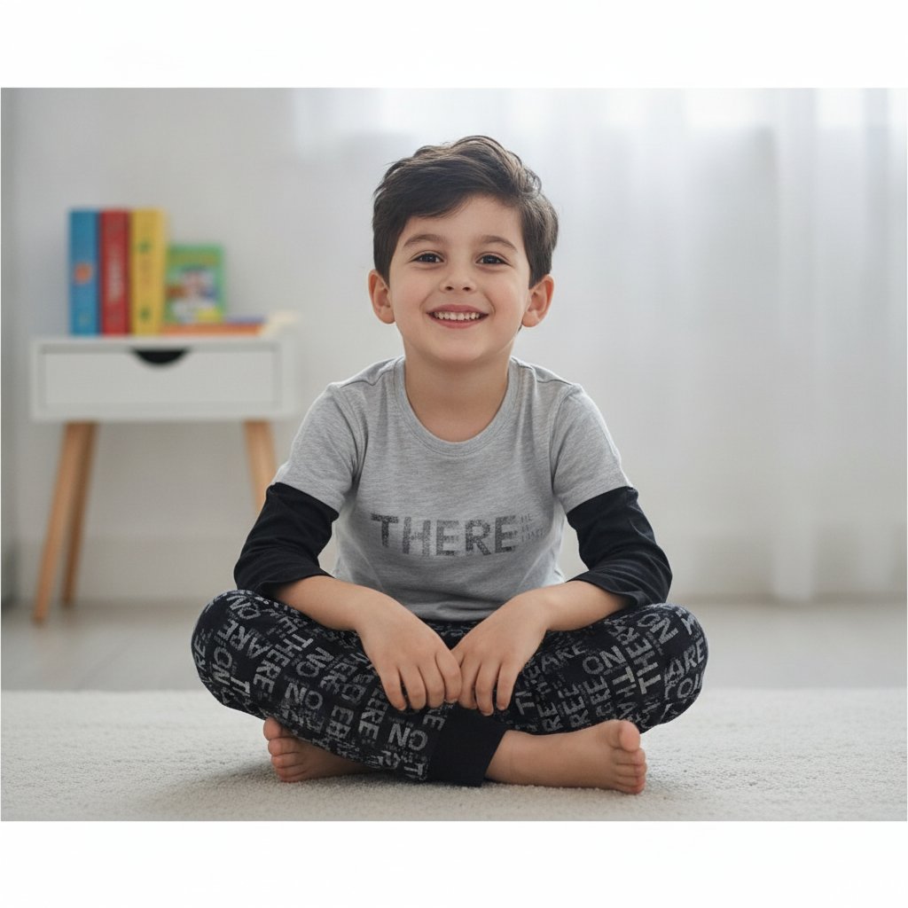 Çocuk Gri Renk Baskılı 2'li Takım CB1029