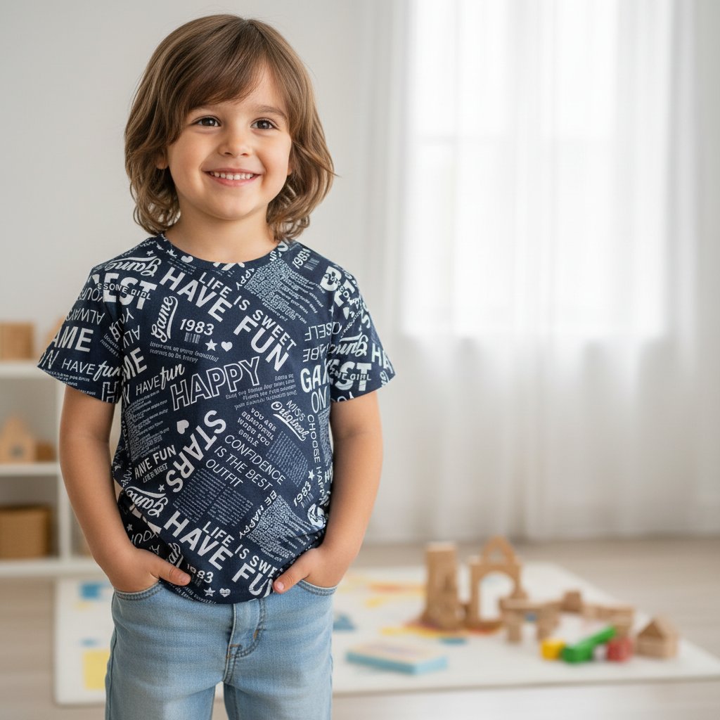 Çocuk Siyah Baskılı Tshirt CB1022
