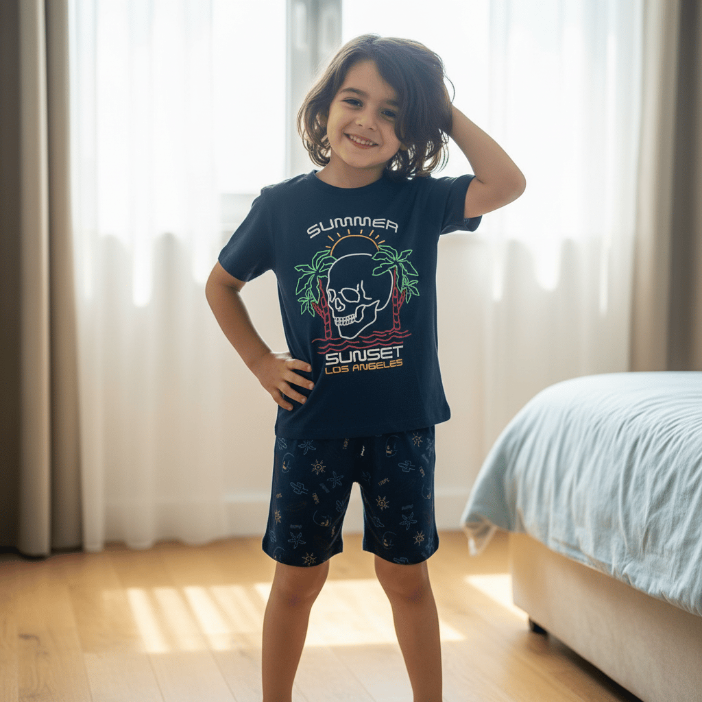 Çocuk Summer Baskılı Lacivert Renk 2'li Takım CB1061