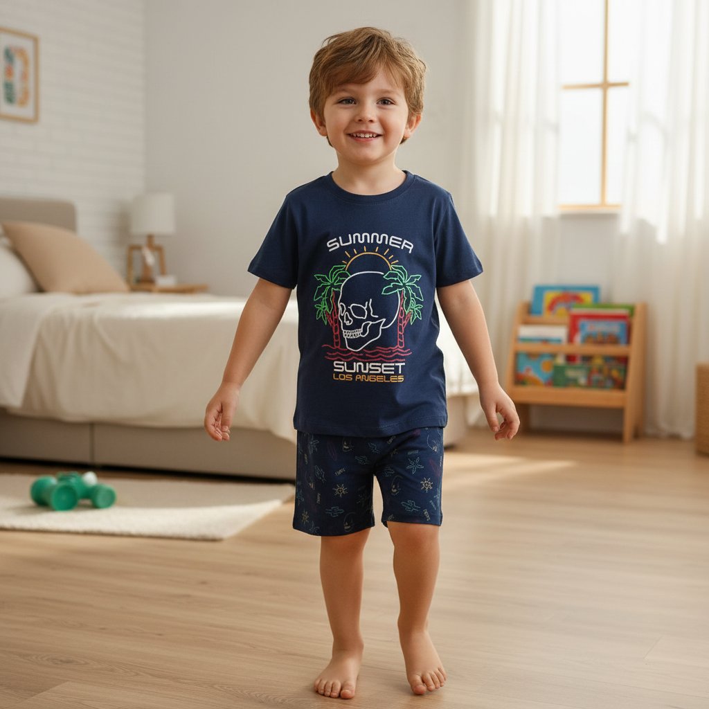 Çocuk Summer Baskılı Lacivert Renk 2'li Takım CB1061