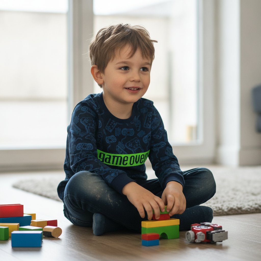 Erkek Çocuk Baskılı Lacivert Renk Uzun Kollu Tshirt CB1042