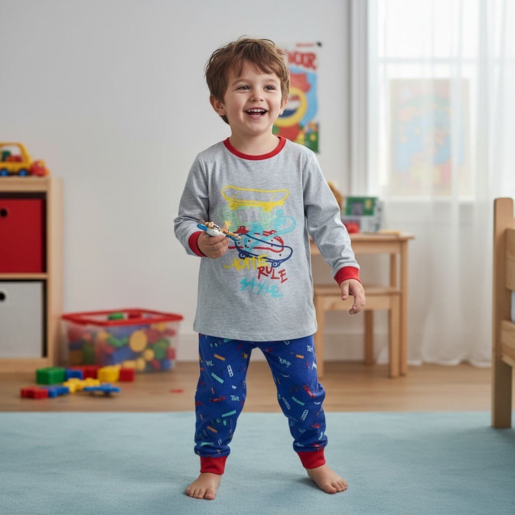 Erkek Çocuk Pamuklu Kate Rule Style Baskılı Uzun Kollu 2'li Takım CB1102