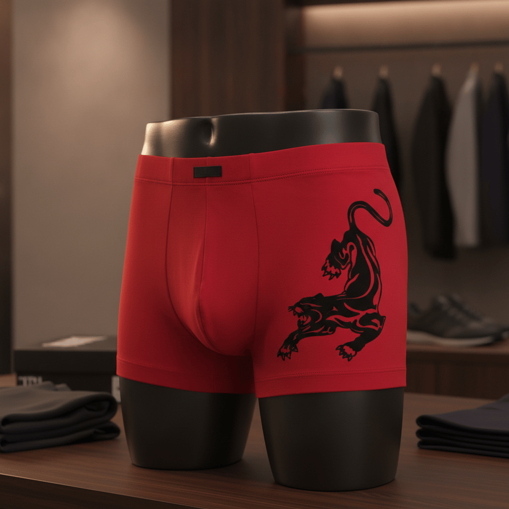 Erkek Flok Panter Baskılı Kırmızı Renk Boxer BB2766