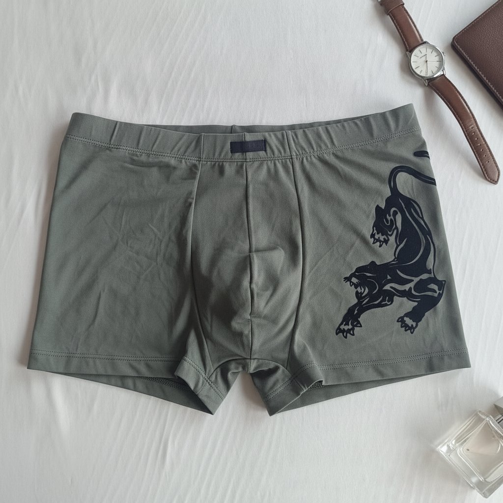 Erkek Flok Panter Baskılı Yeşil / Haki Renk Boxer BB2767