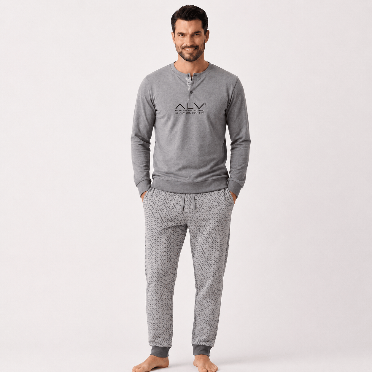 Erkek Pamuklu Bohçalık Ve Çeyizlik Gri Melanj Renk Pijama Takımı AL001 V2