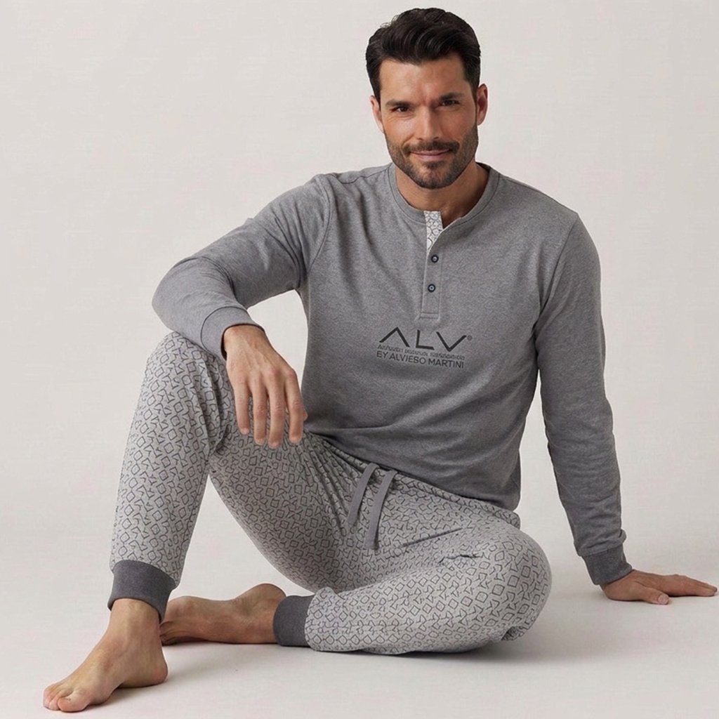 Erkek Pamuklu Bohçalık Ve Çeyizlik Gri Melanj Renk Pijama Takımı AL001 V2