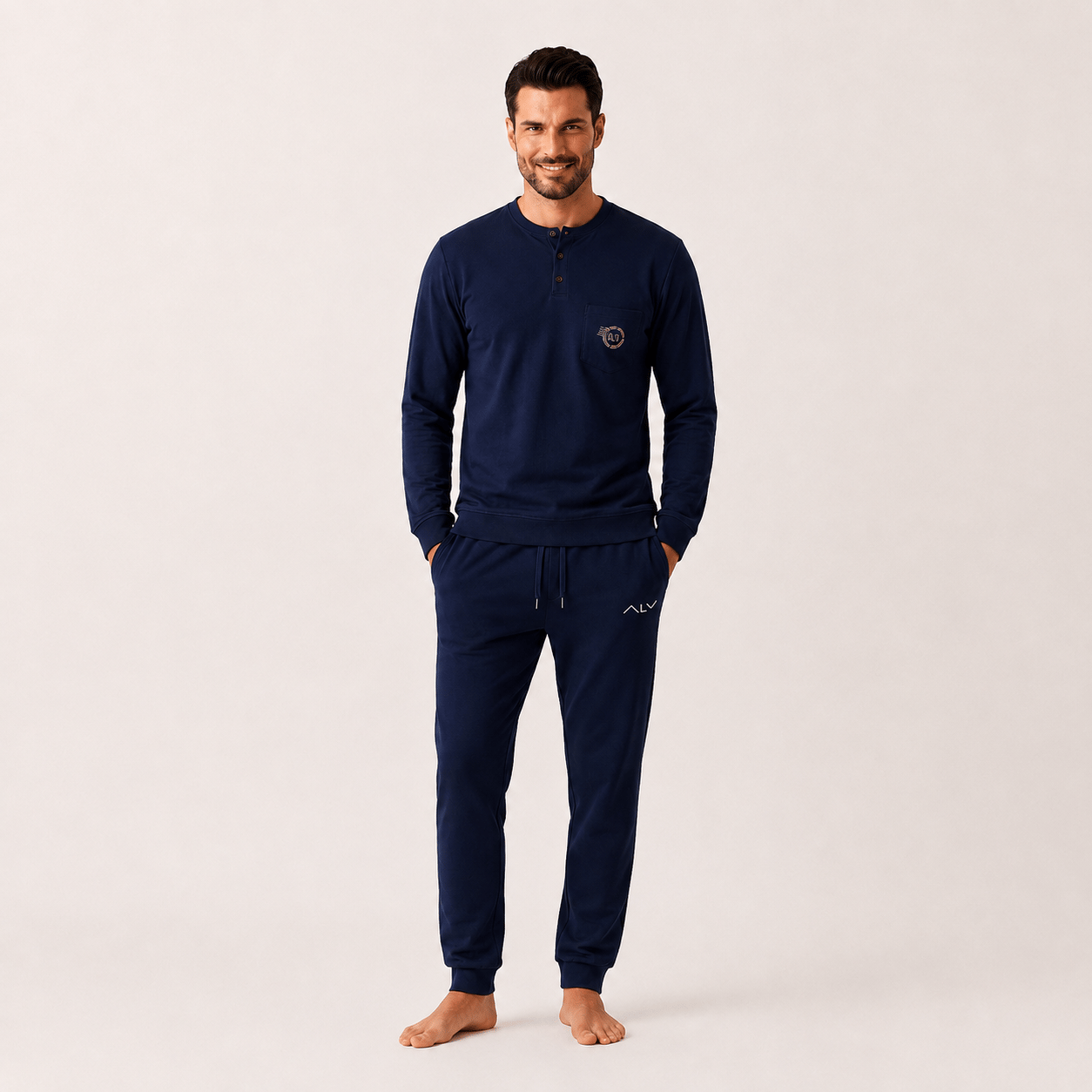 Erkek Pamuklu Bohçalık Ve Çeyizlik Lacivert Renk Pijama Takımı AL007 V1