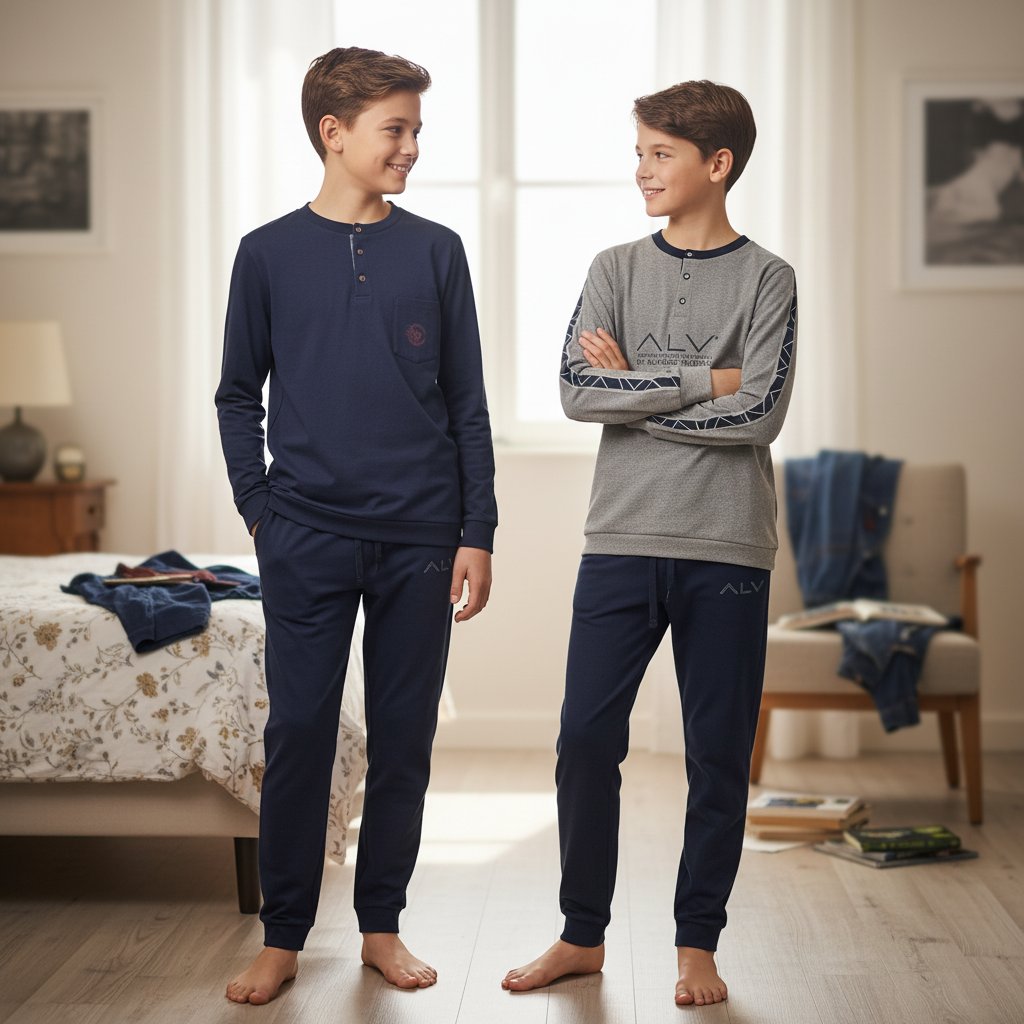 Genç Erkek Pamuklu 2 Adet 2'li Pijama Takımı BB2485