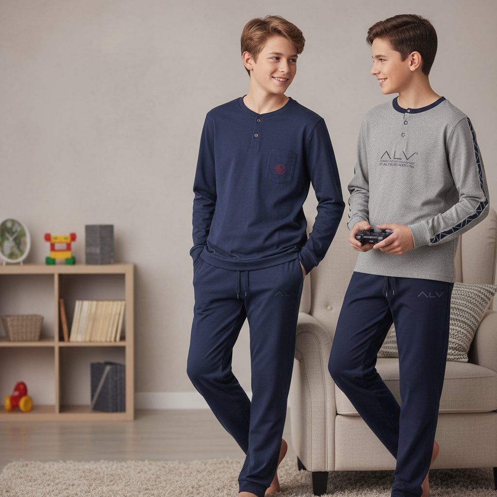 Genç Erkek Pamuklu 2 Adet 2'li Pijama Takımı BB2485