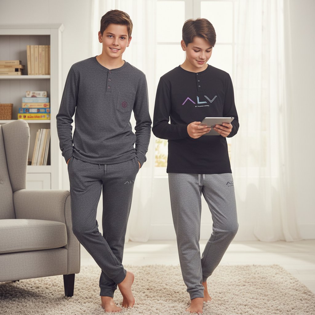 Genç Erkek Pamuklu 2 Adet 2'li Pijama Takımı BB2486