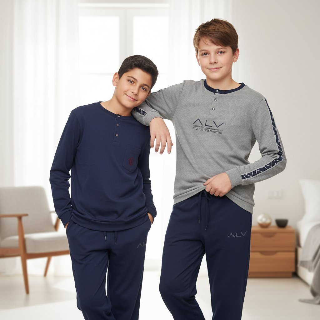 Genç Erkek Pamuklu 2 Adet 2'li Pijama Takımı BB2485
