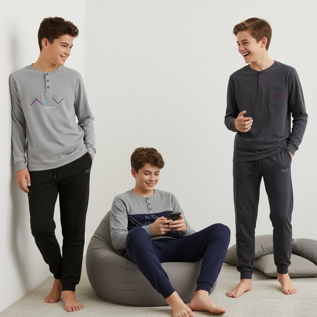 Genç Erkek Pamuklu 3 Adet 2'li Pijama Takımı BB2488