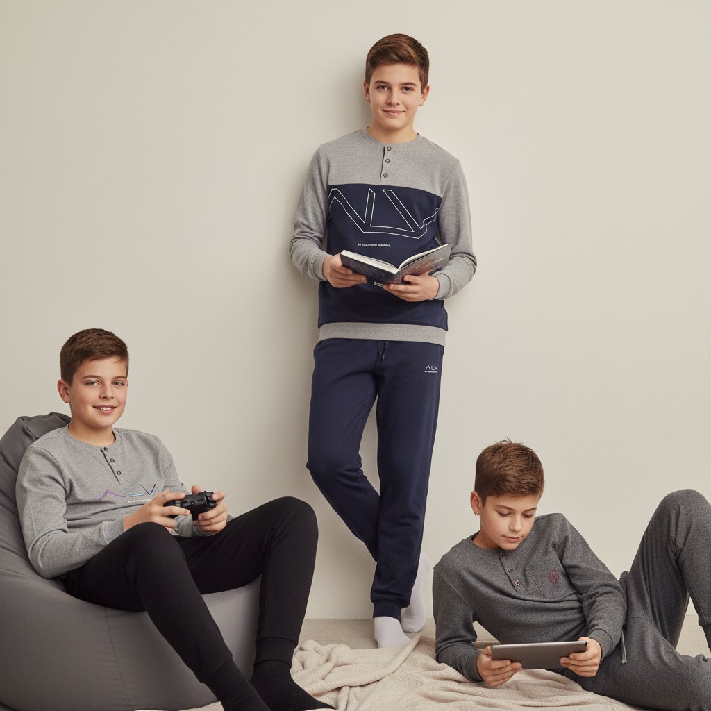 Genç Erkek Pamuklu 3 Adet 2'li Pijama Takımı BB2488