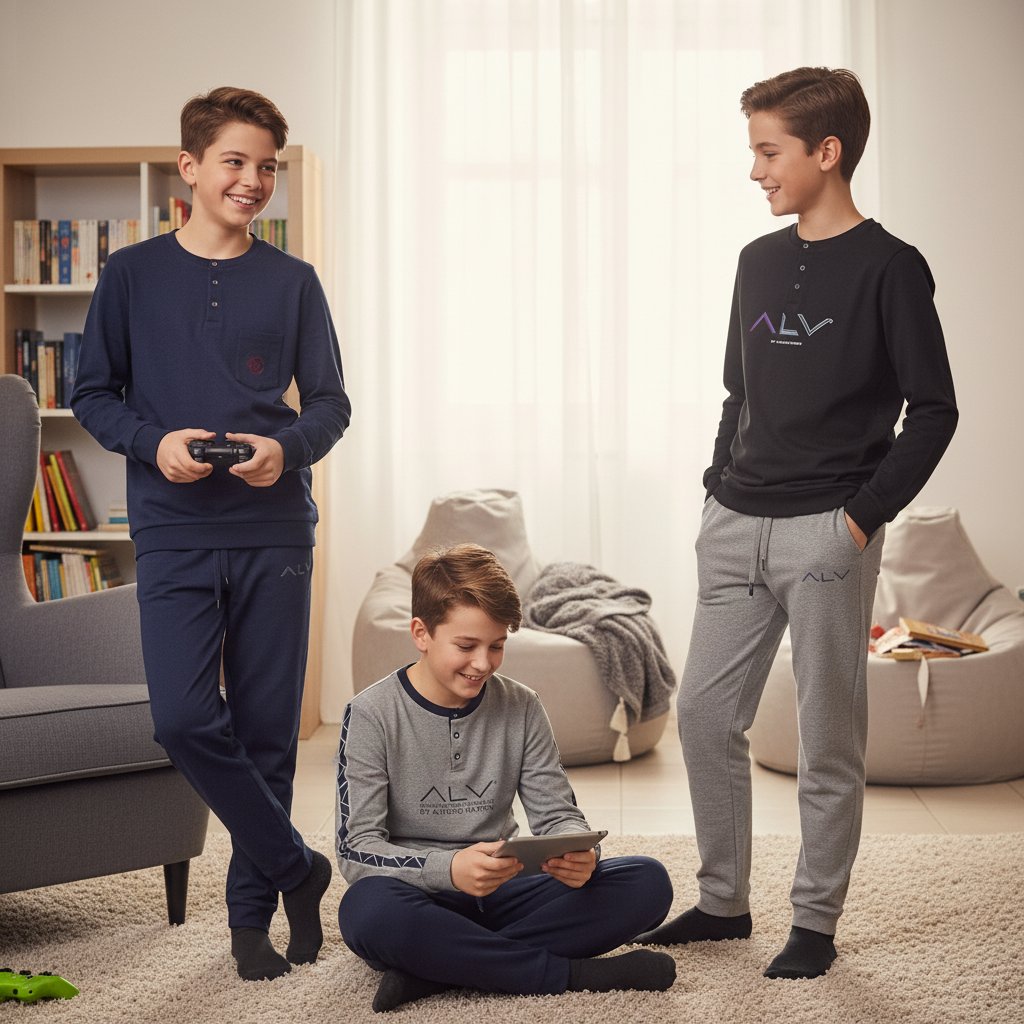 Genç Erkek Pamuklu 3 Adet 2'li Pijama Takımı BB2489