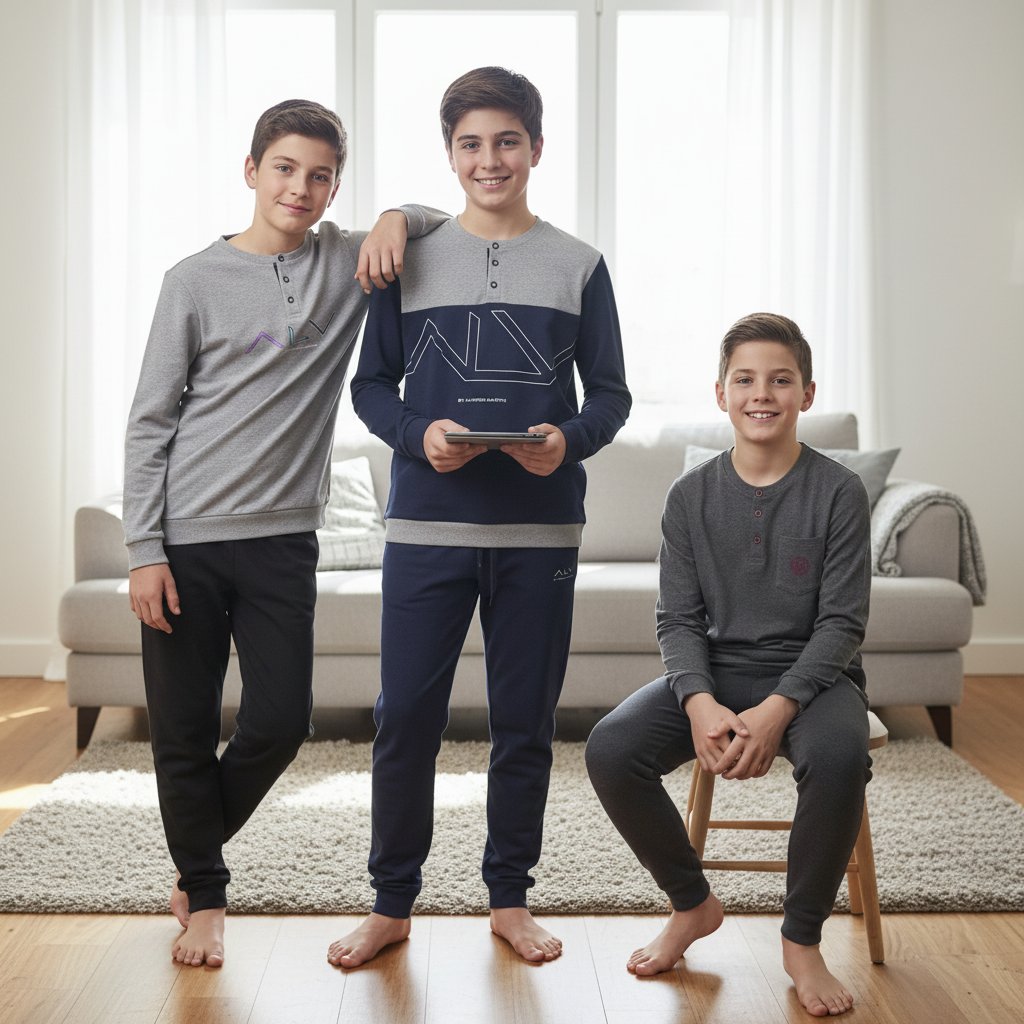 Genç Erkek Pamuklu 3 Adet 2'li Pijama Takımı BB2488
