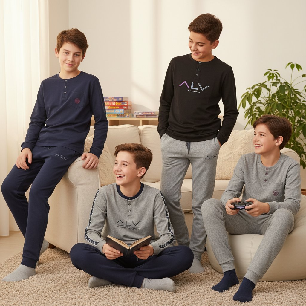 Genç Erkek Pamuklu 4 Adet 2'li Pijama Takımı BB2491