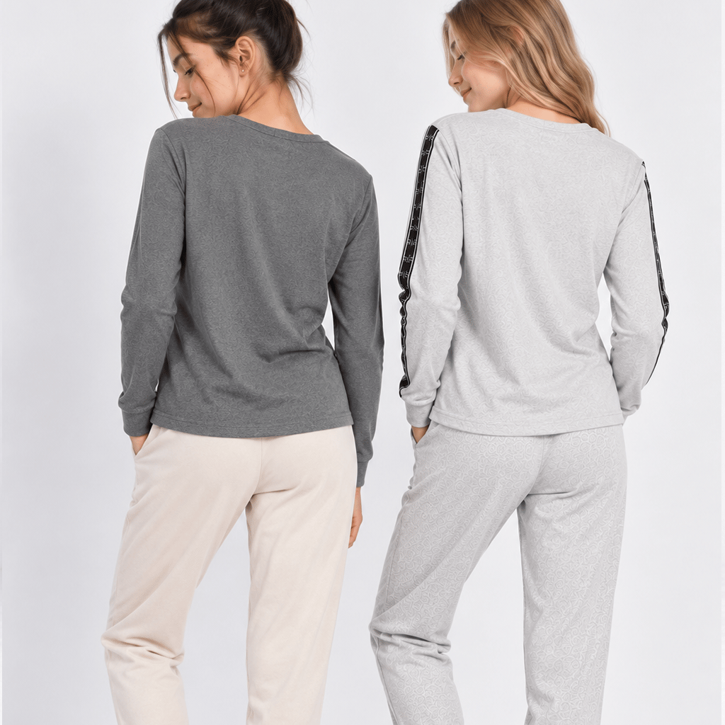 Genç Kadın Pamuklu Yakası Düğmeli Uzun Kollu Cepli Hediyelik 2 Adet 2'li Alt Üst Pijama Takımı AL507 V2, AL506 V2 BB2456