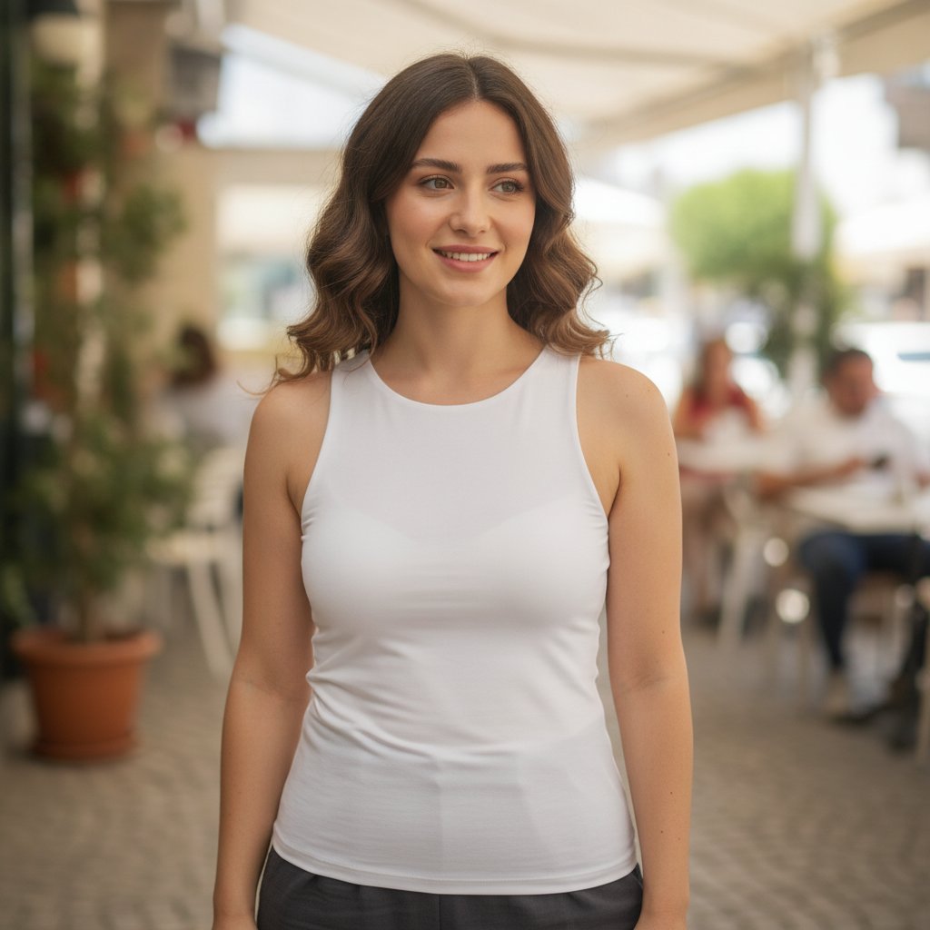 Kadın Basic Kolsuz İçi Yarım Astarlı Tshirt BB2538