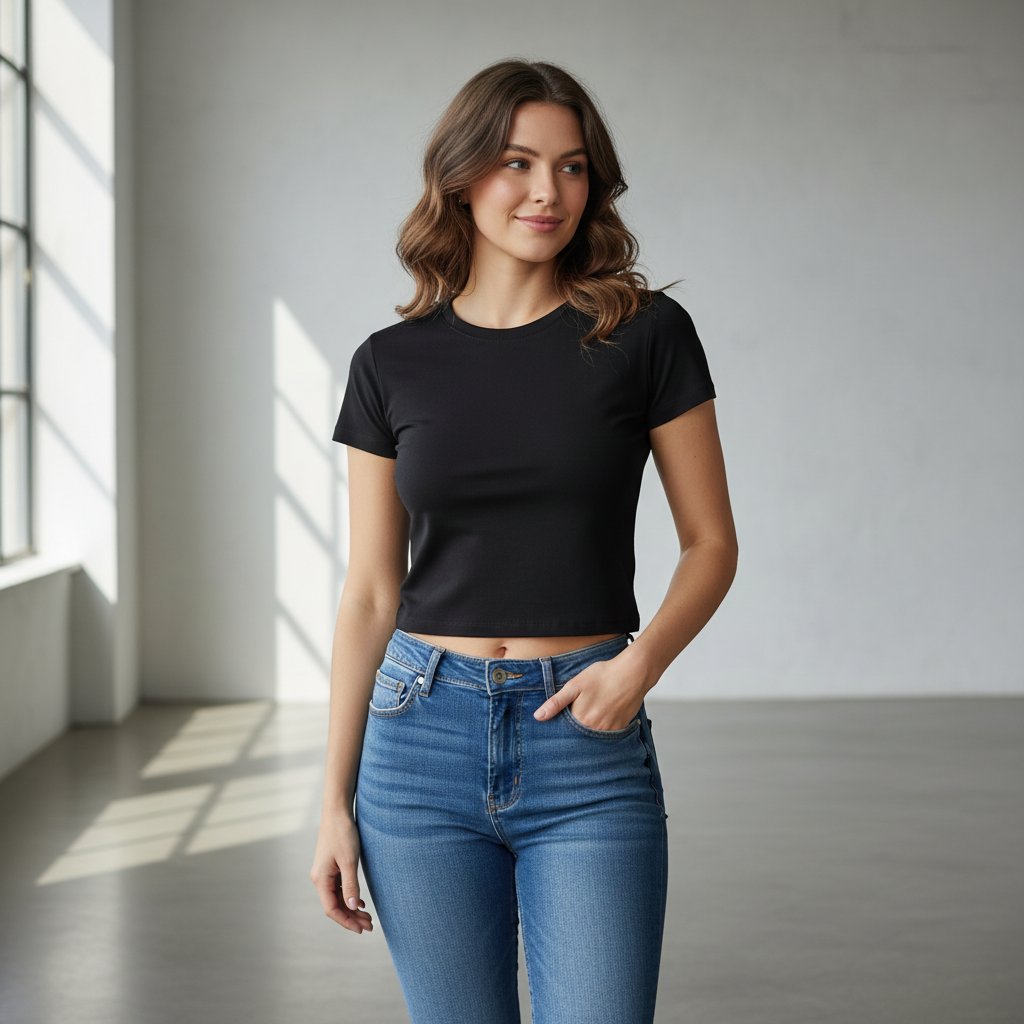 Kadın Bisilet Yaka Kısa Kollu Basic Tshirt BB2497