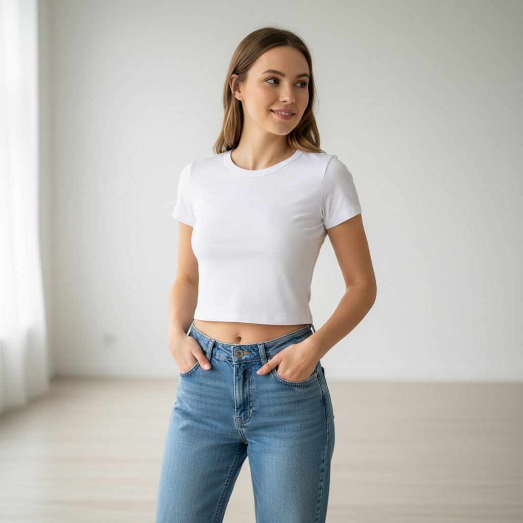 Kadın Bisilet Yaka Kısa Kollu Basic Tshirt BB2497