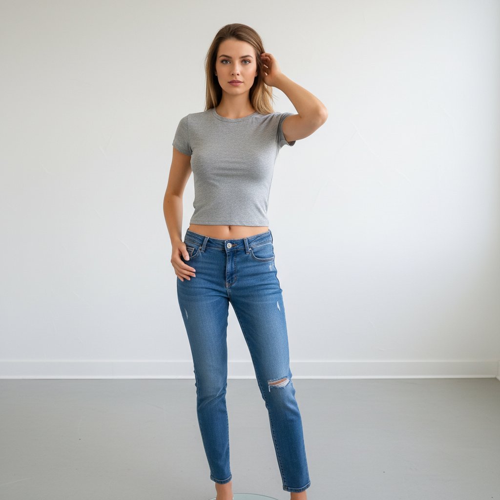 Kadın Bisilet Yaka Kısa Kollu Basic Tshirt BB2497