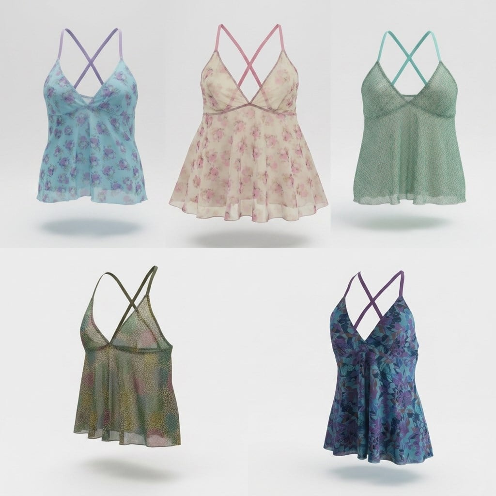 Kadın Çeyizlik Bohçalık Ve Hediyelik Transparan Tül 5'li Paket 5 Renk Babydoll BB2807