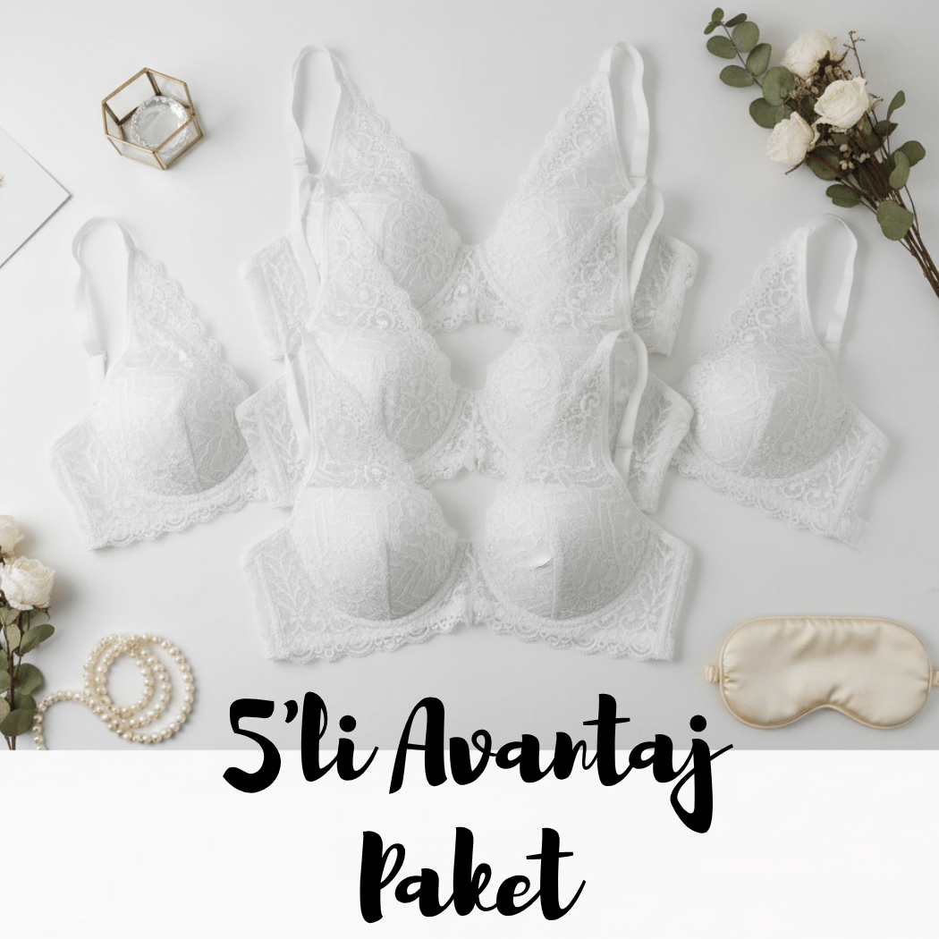 Kadın Çeyizlik ve Bohçalık Dantelli Toparlayacı Yarım Kaplı Desteksiz Beyaz Renk 5'li Paket Sütyen BB2145