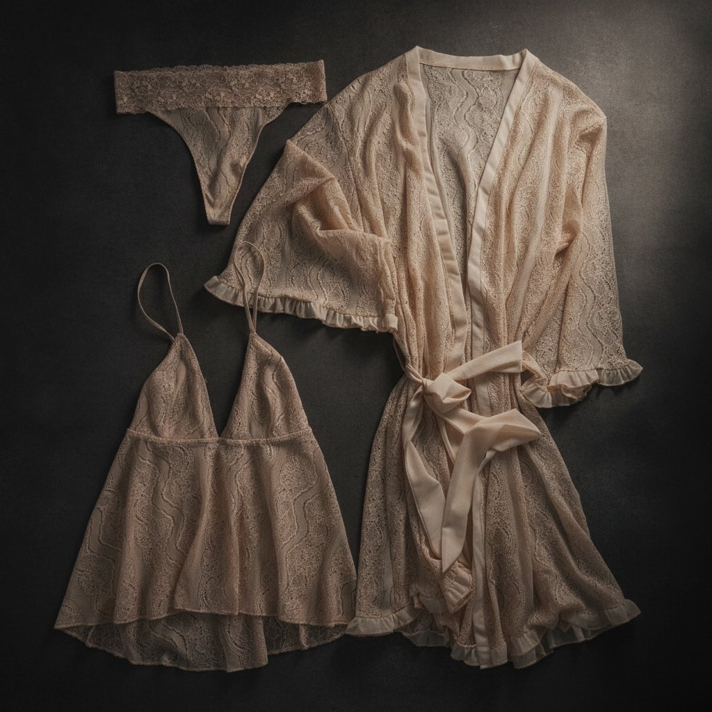 Kadın Çeyizlik Ve Bohçalık Tül Transparan Ekru Renk Babydoll, String ve Sabahlık 3 lü Paket BB2686