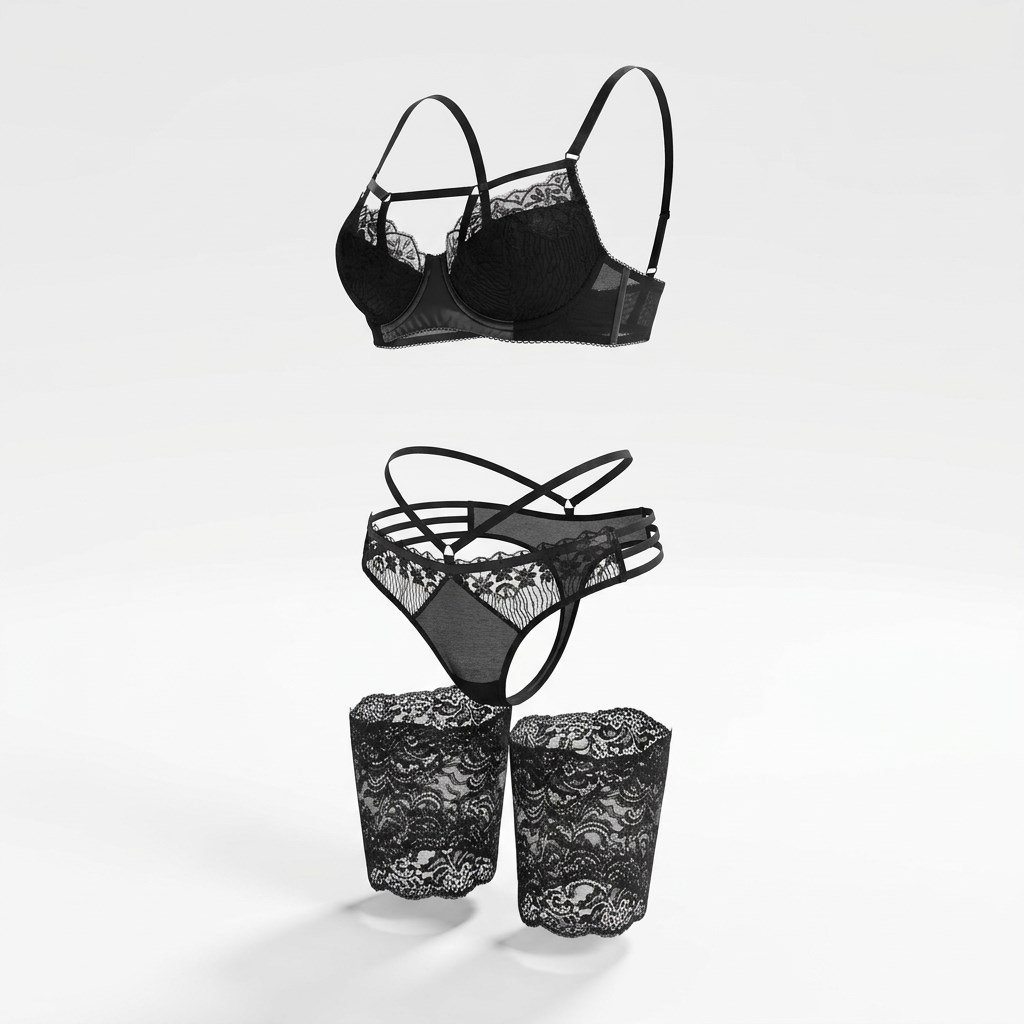 Kadın Dantelli Çeyizlik Deri String 2 li Set BB2086