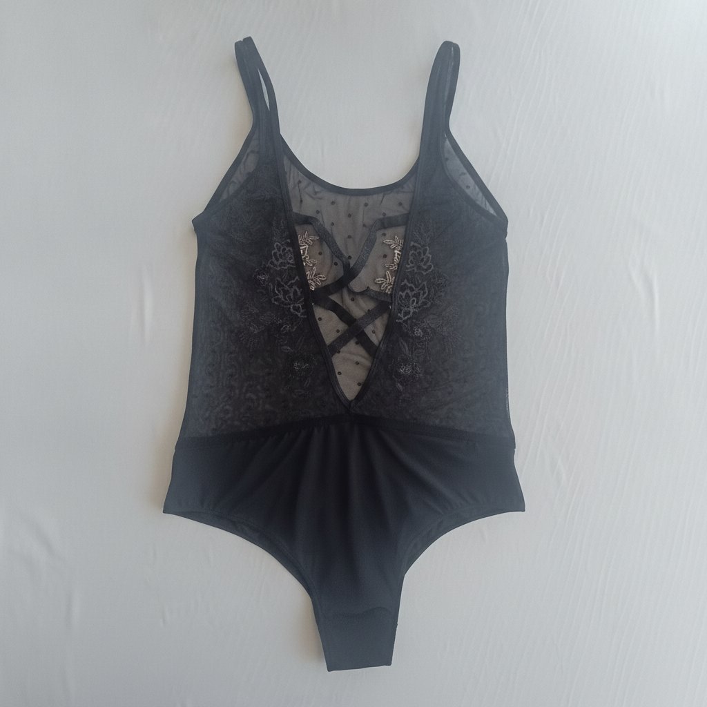 Kadın Giyim Askılı Likralı Tül Kumaş Nakış İşlemeli Arkası Çapraz Çıtçıklı Siyah Renk Body BB2662