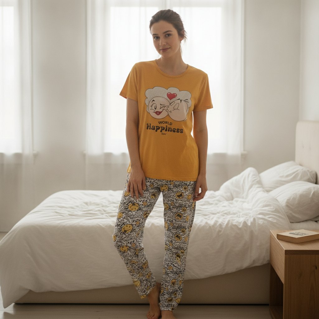 Kadın Giyim Kısa Kollu Baskılı Pijama Takımı BB2664