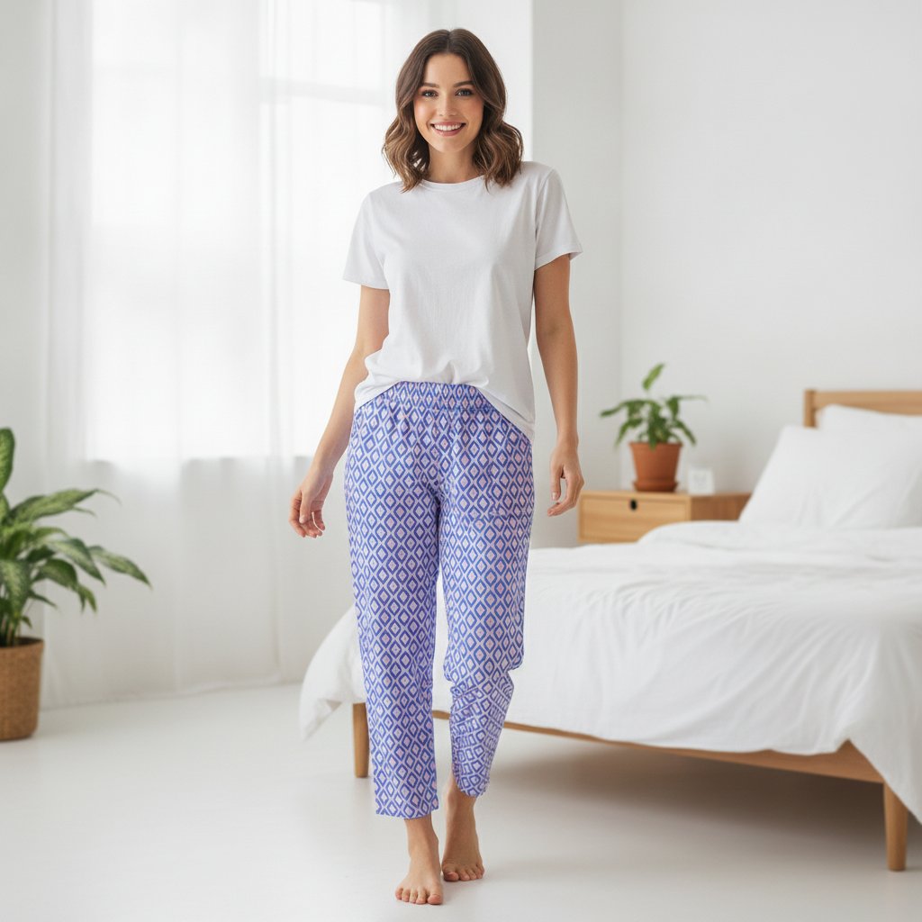 Kadın Likralı Mor Lila Desenli Saten Pijama Altı BB2610