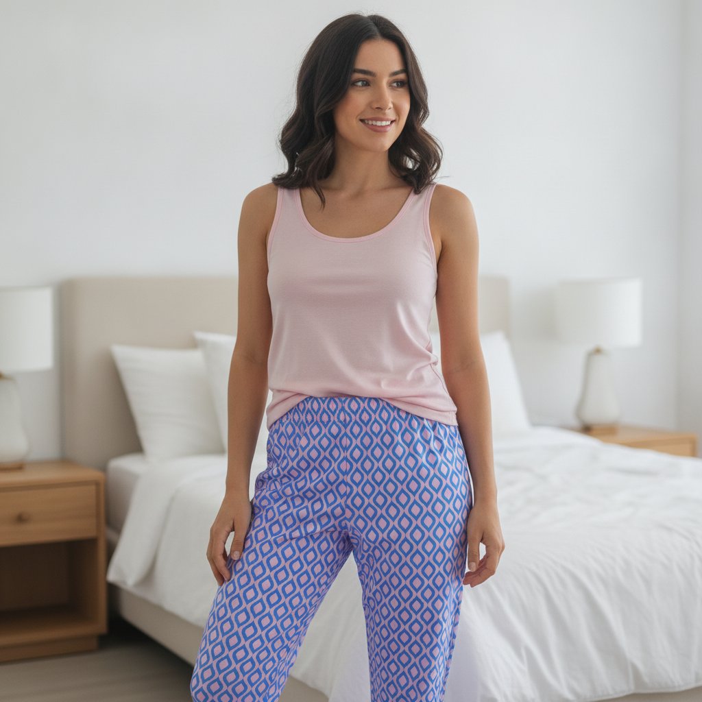 Kadın Likralı Mor Lila Desenli Saten Pijama Altı BB2610
