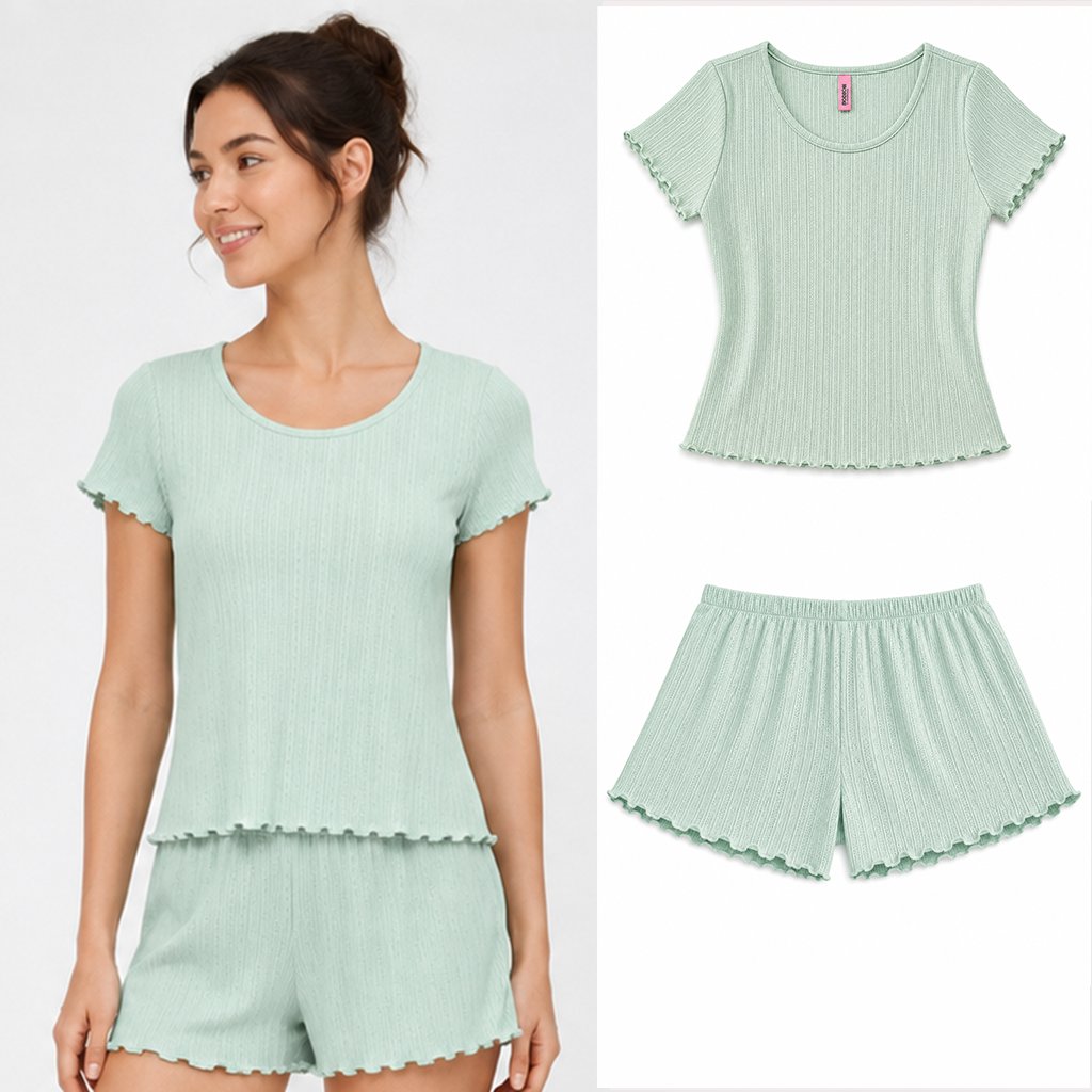 Kadın Pamuklu Bohçalık Çeyizlik Ve Hediyelik Pointel Çiçek Desenli Ribana Kumaş Kısa Kollu Tshirt BB2762