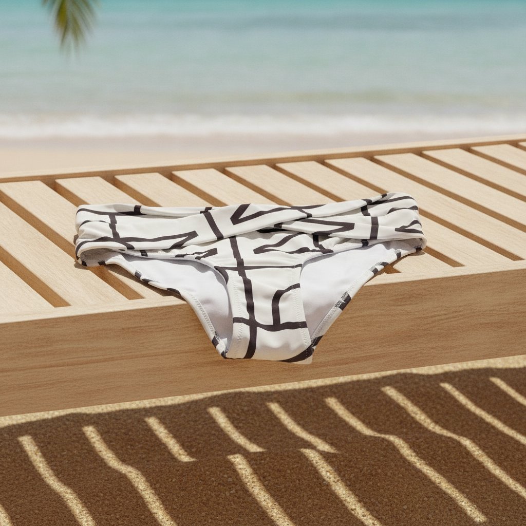 Kadın Plaj Giyim Ekru Kahve Desenli Önü Çapraz Bikini Alt BB2560