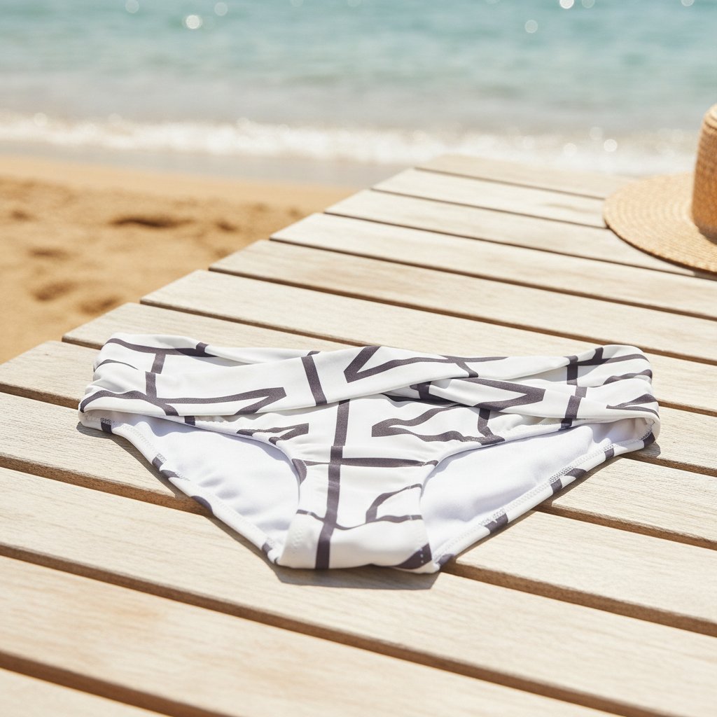 Kadın Plaj Giyim Ekru Kahve Desenli Önü Çapraz Bikini Alt BB2560