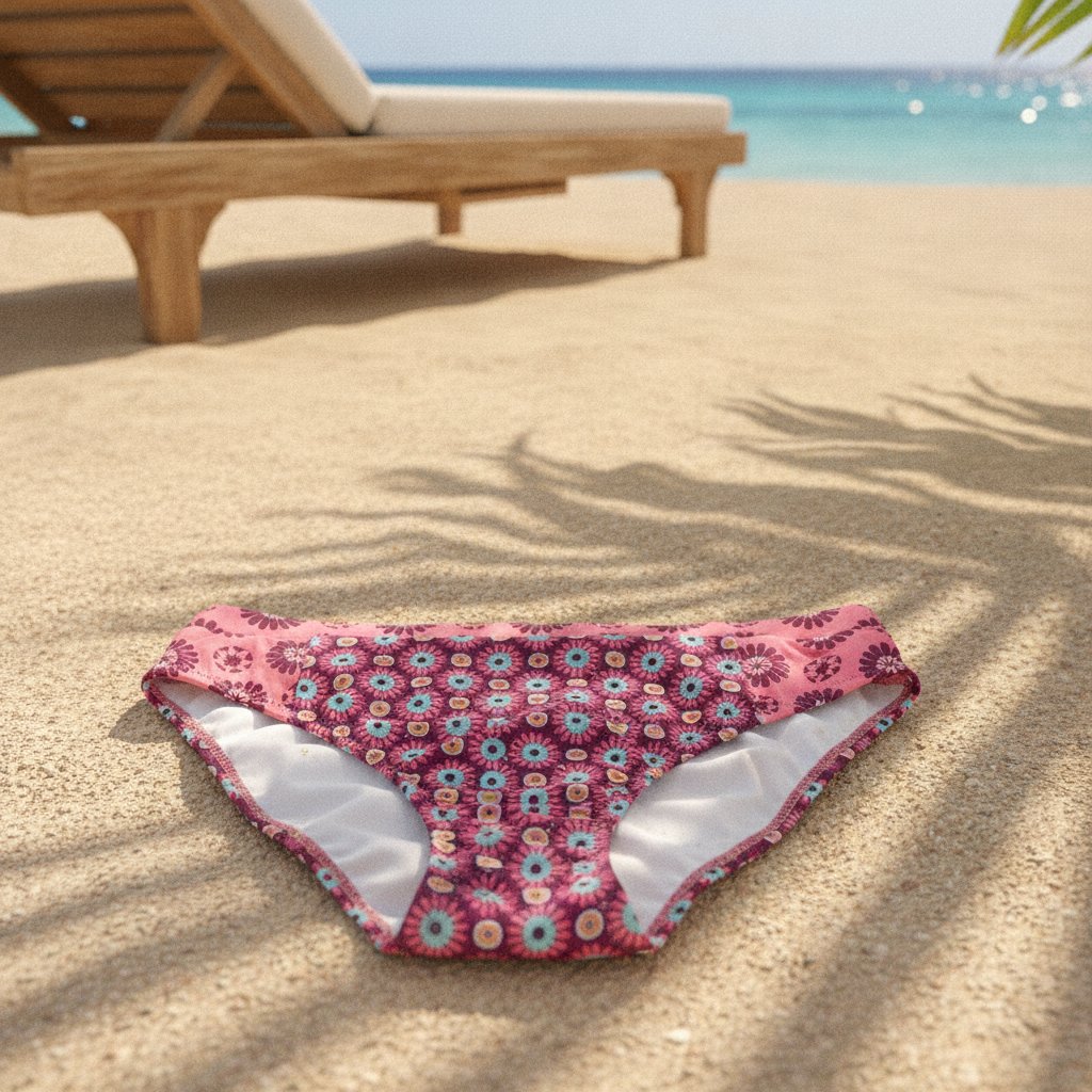 Kadın Plaj Giyim Gül Kurusu Çiçek Desenli Bikini Alt BB2561