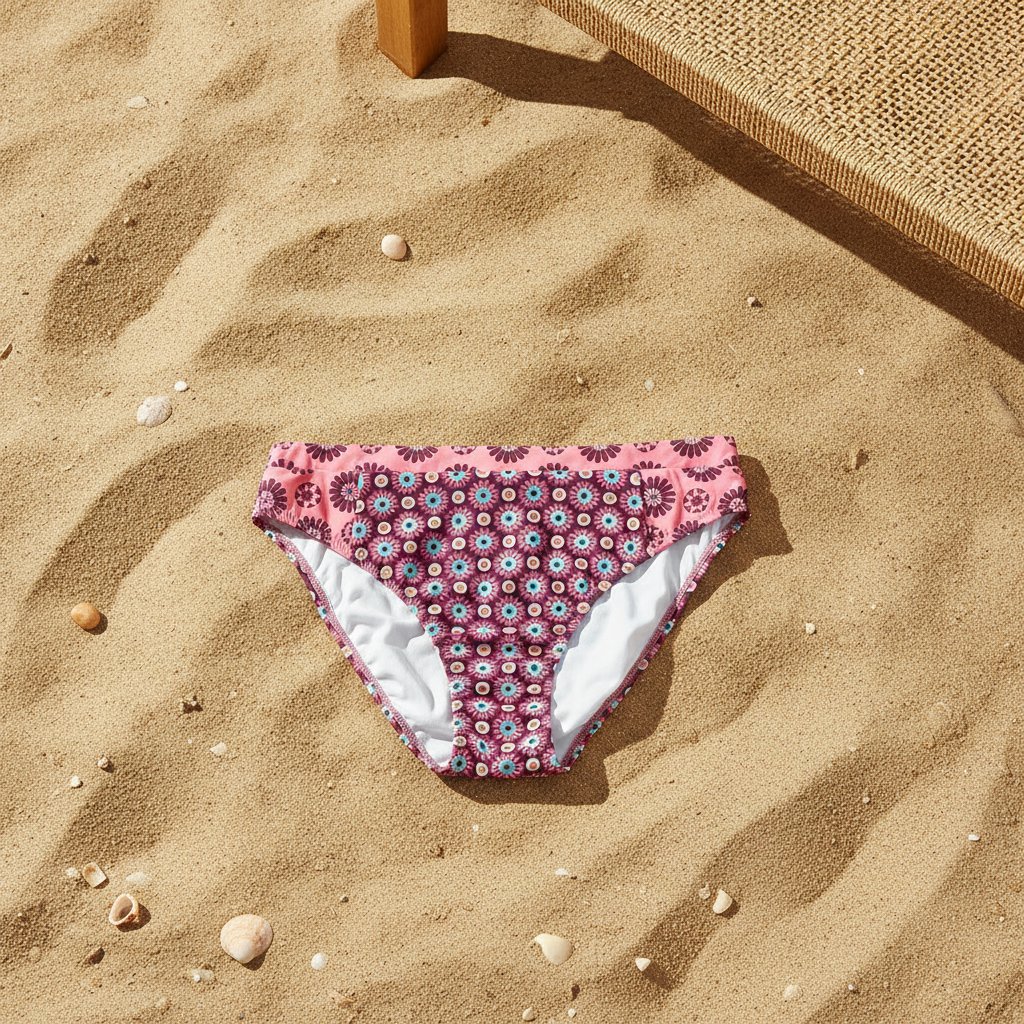 Kadın Plaj Giyim Gül Kurusu Çiçek Desenli Bikini Alt BB2561