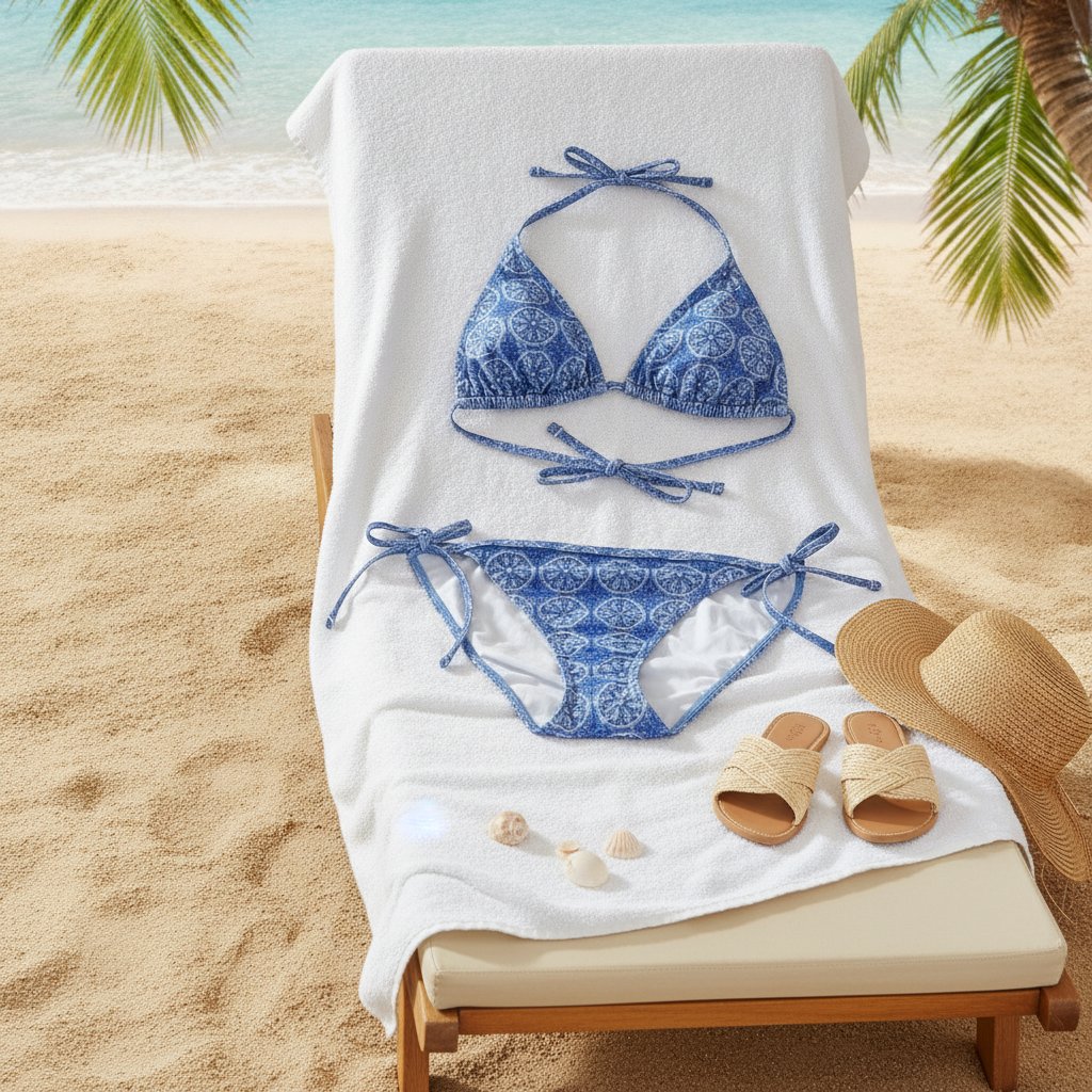 Kadın Plaj Giyim Mavi Desenli Bikini Takım BB2635