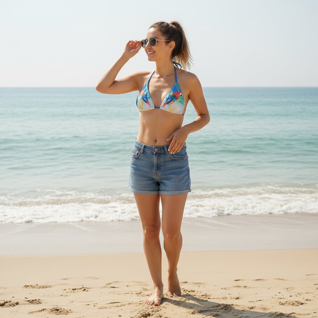 Kadın Plaj Giyim Mavi Renk Baskılı Bikini Üst BB2722