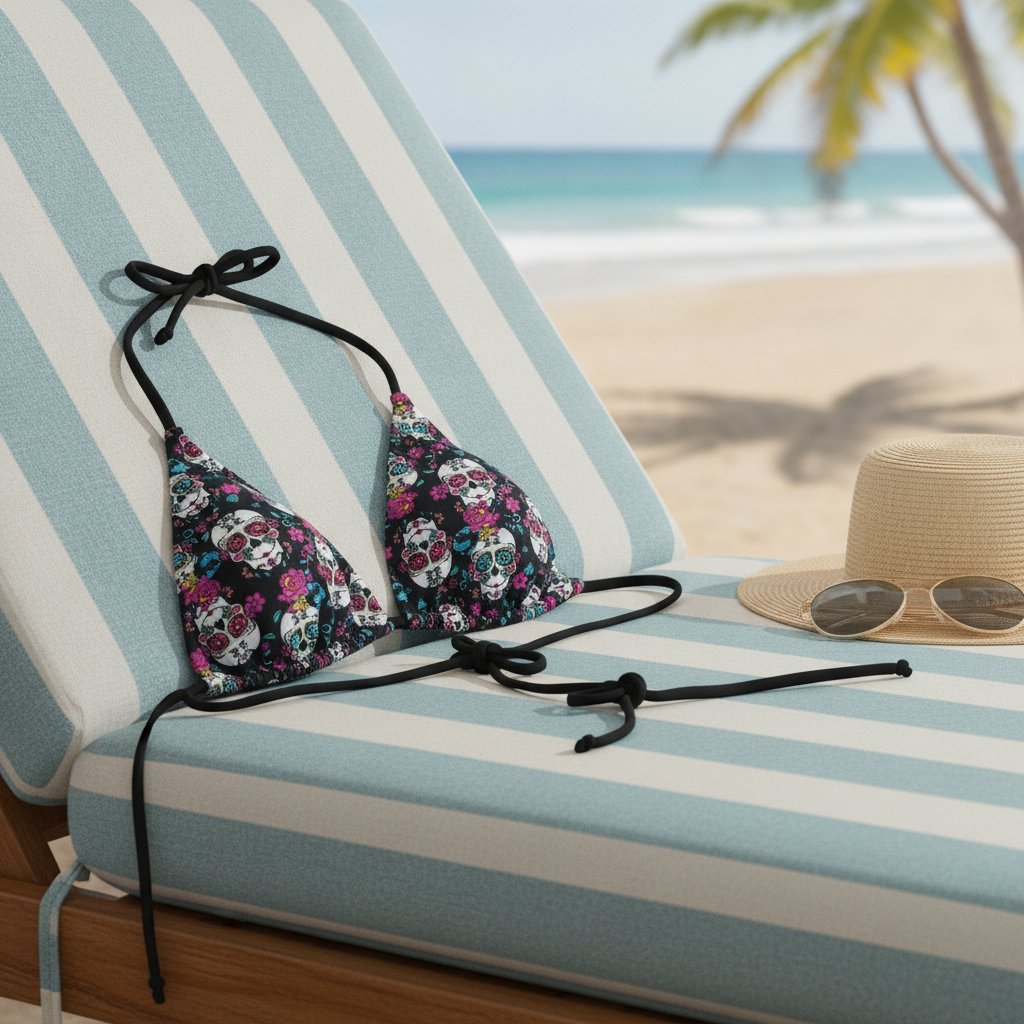 Kadın Plaj Giyim Siyah Renk Desenli Bikini Üst BB2573