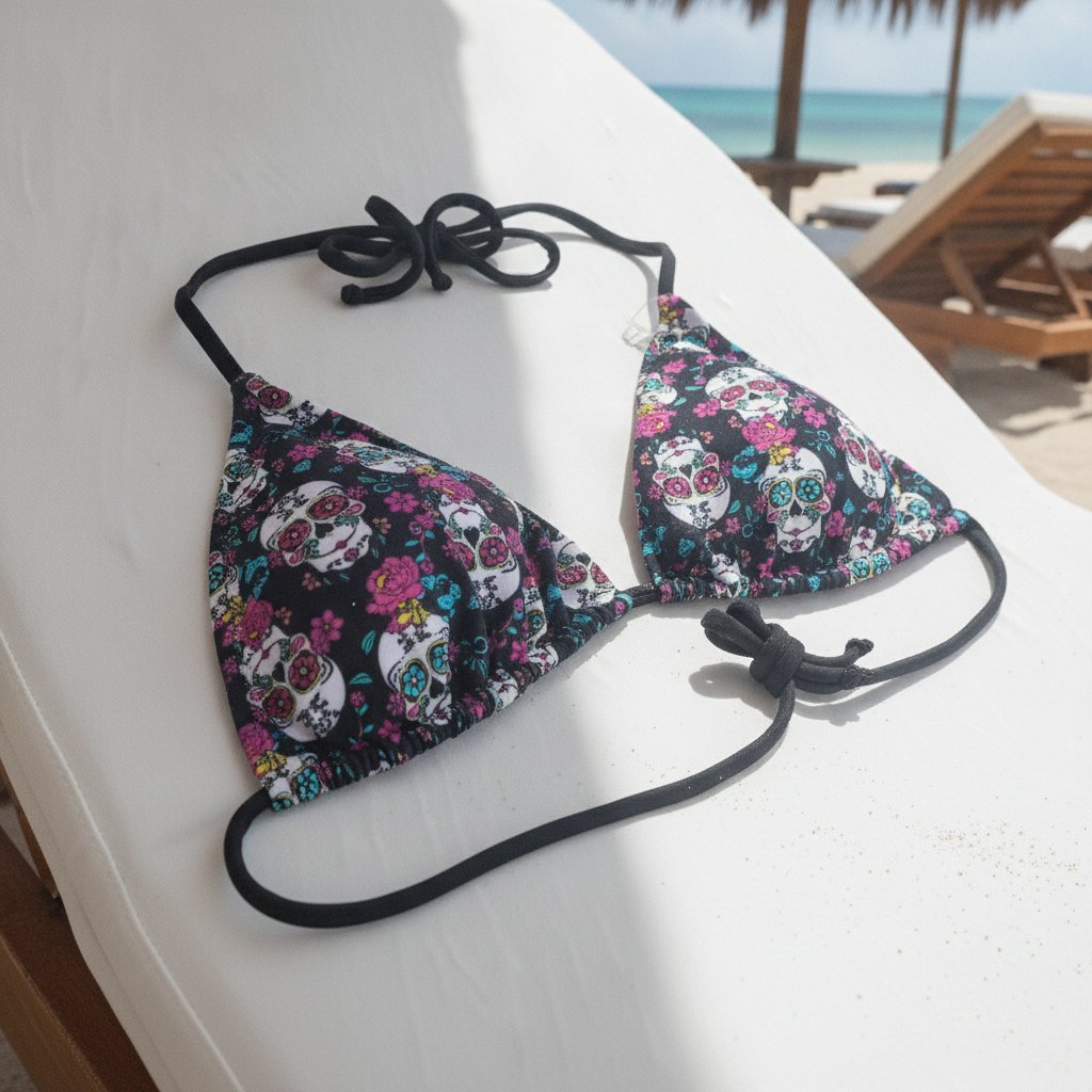 Kadın Plaj Giyim Siyah Renk Desenli Bikini Üst BB2573