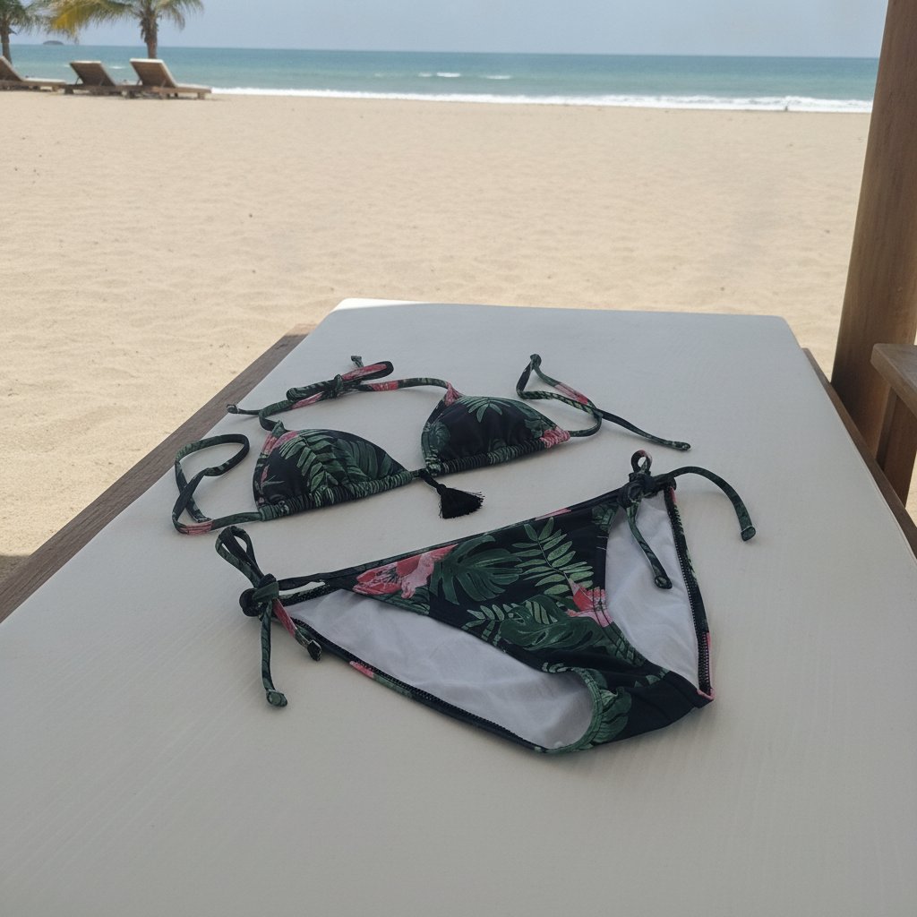 Kadın Plaj Giyim Yeşil Desenli Bikini Takım BB2637