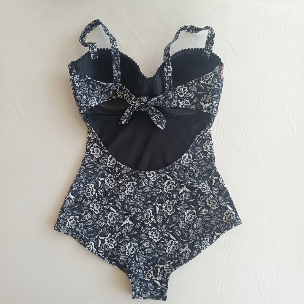 Kadın Siyah Beyaz Desenli Arkadan Bağlamalı Mayokini BB2508