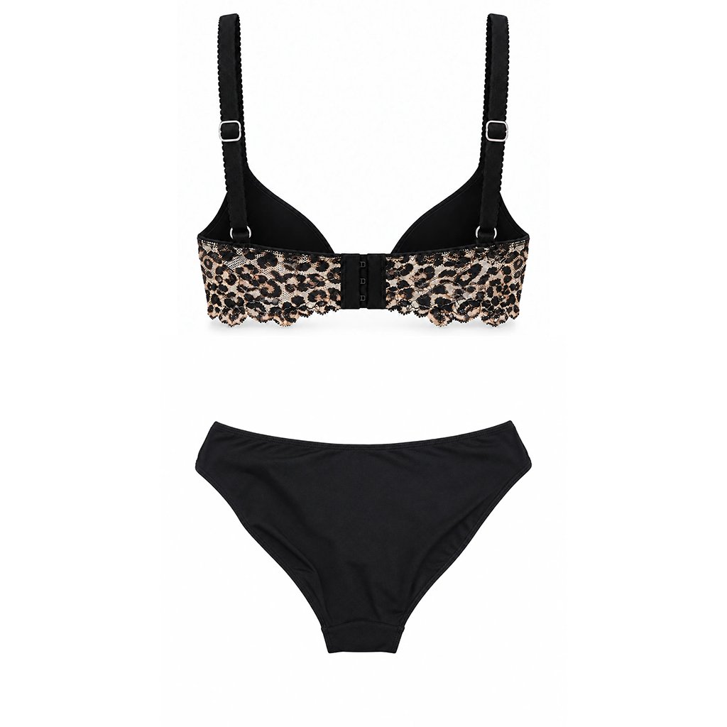 Kadın Tül Dantel Kumaş Siyah Leopar Desen Kaplı Desteksiz Transparan Sütyen ve Slip 2'li Takım Bedenler için Ayrı Ayrı Sepete Ekleyiniz BB2848